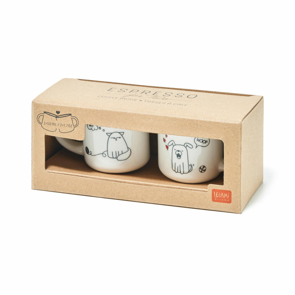 Legami Espresso For Two 2 Coffee Mugs Dog And Cat, 2-tlg., Espressotasse, Tasse, 50 ml, MM0009