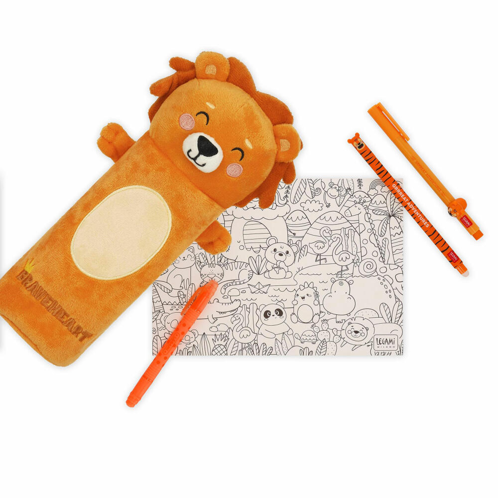 Legami Super Soft Plush Pencil Case Lion, flauschiges Federmäppchen, Mäppchen, Löwe, PPC0006