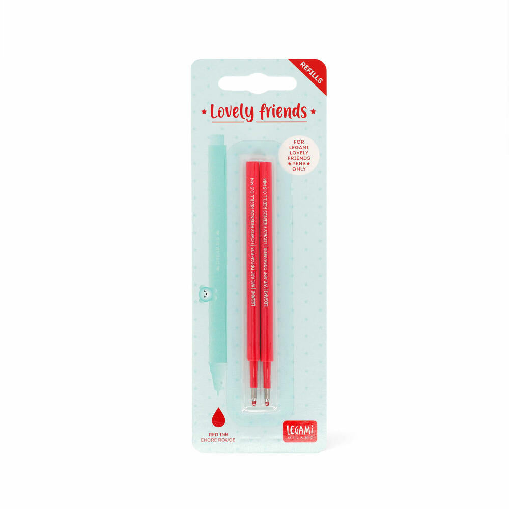 Legami Gel Pen Lovely Friends Refills Red, 2er Set, Ersatzmine für Gelstift, Nachfüllmine, Rot, REFCPP0003
