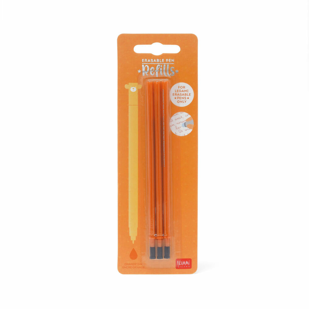 Legami Erasable Pen Refills Orange, 3er Set, Ersatzmine für Gelstift, Nachfüllmine, REFEP0011