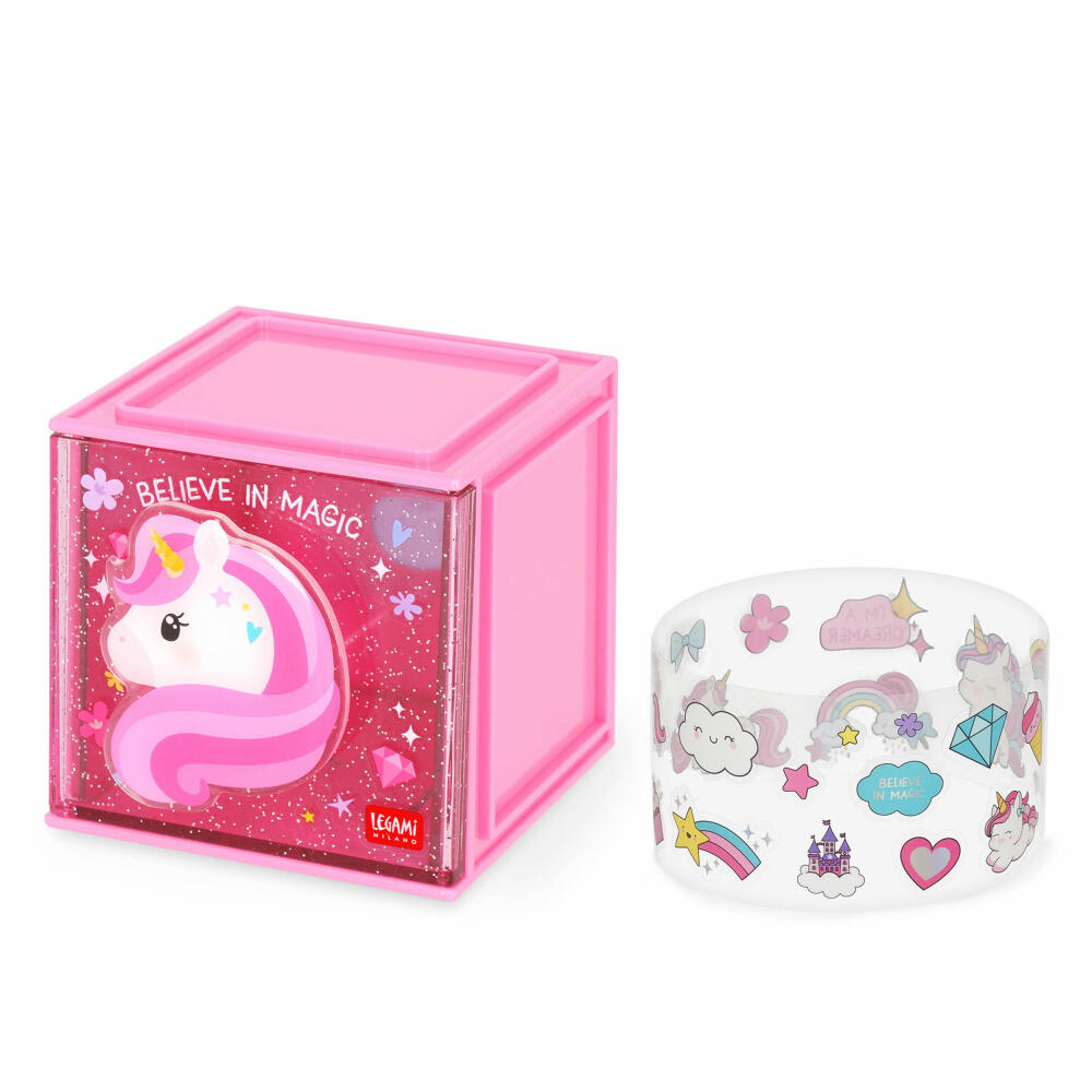 Legami Stackable Desk Storage Box Cutie Cube Unicorn, Schreibtisch-Organizer, Aufbewahrung, Einhorn, SBX0001