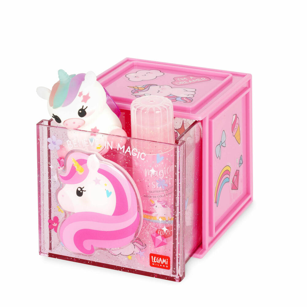 Legami Stackable Desk Storage Box Cutie Cube Unicorn, Schreibtisch-Organizer, Aufbewahrung, Einhorn, SBX0001