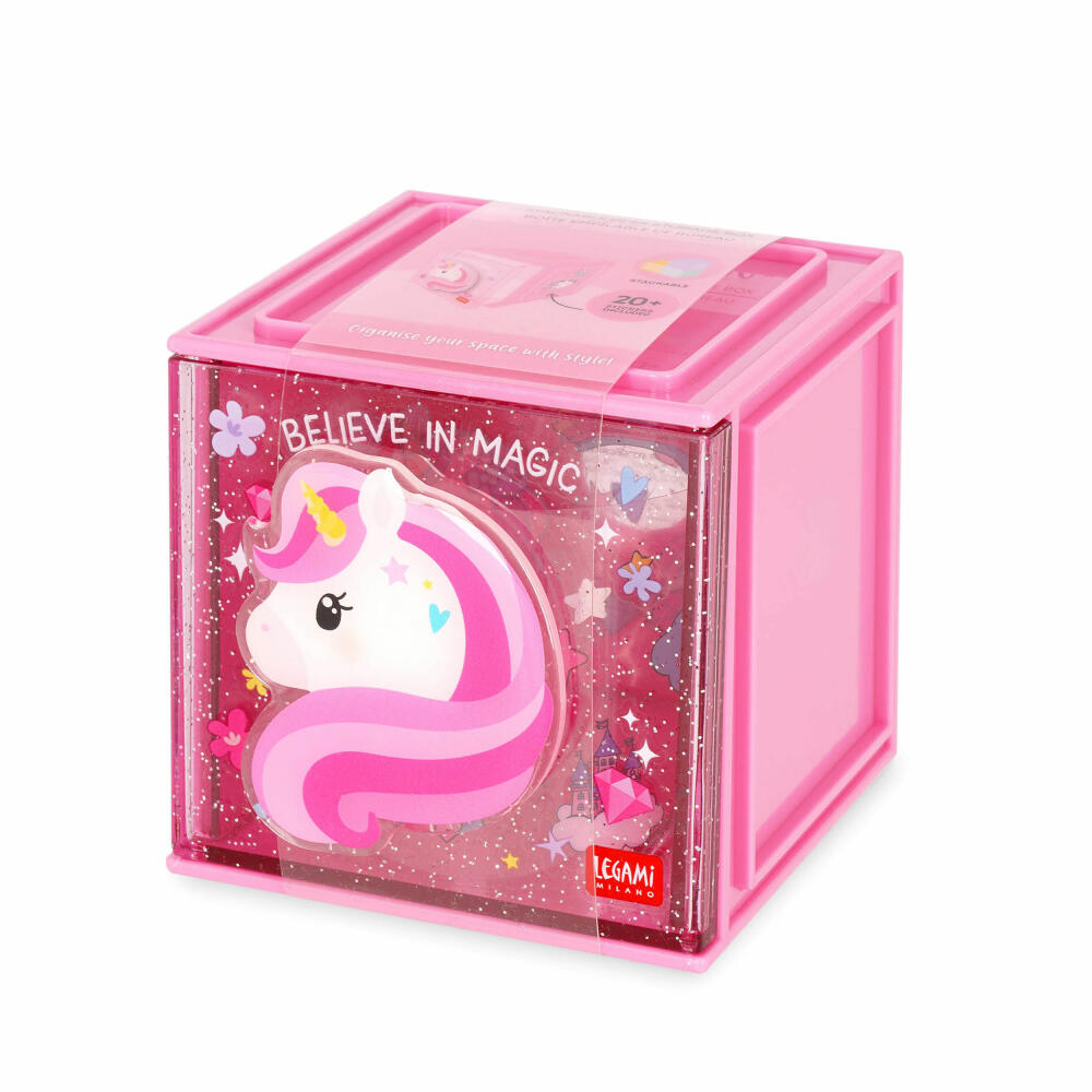 Legami Stackable Desk Storage Box Cutie Cube Unicorn, Schreibtisch-Organizer, Aufbewahrung, Einhorn, SBX0001