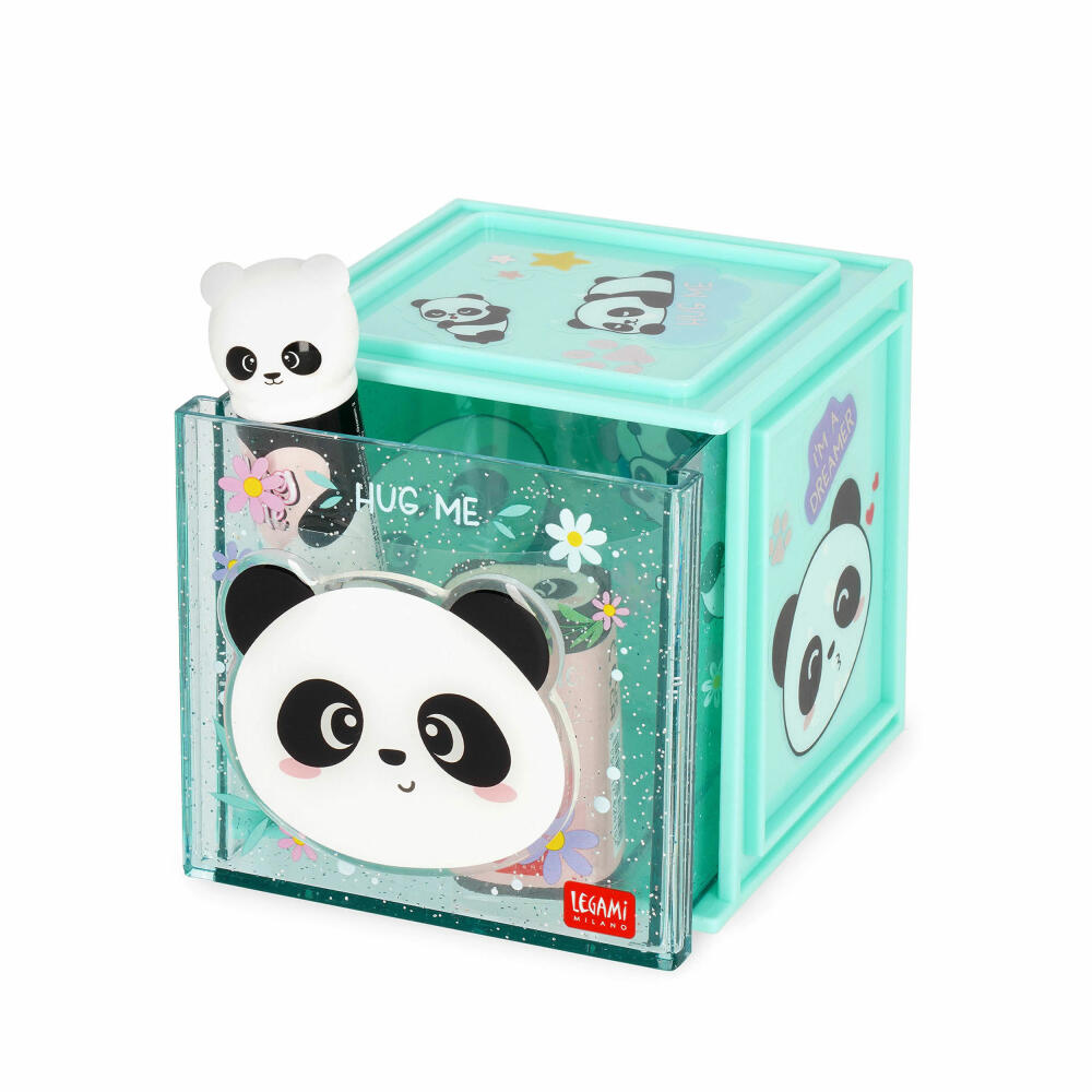 Legami Stackable Desk Storage Box Cutie Cube Panda, Schreibtisch-Organizer, Aufbewahrung, SBX0002