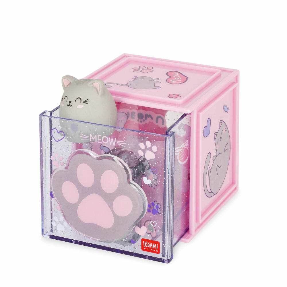 Legami Stackable Desk Storage Box Cutie Cube Kitty, Schreibtisch-Organizer, Aufbewahrung, Katze, SBX0003