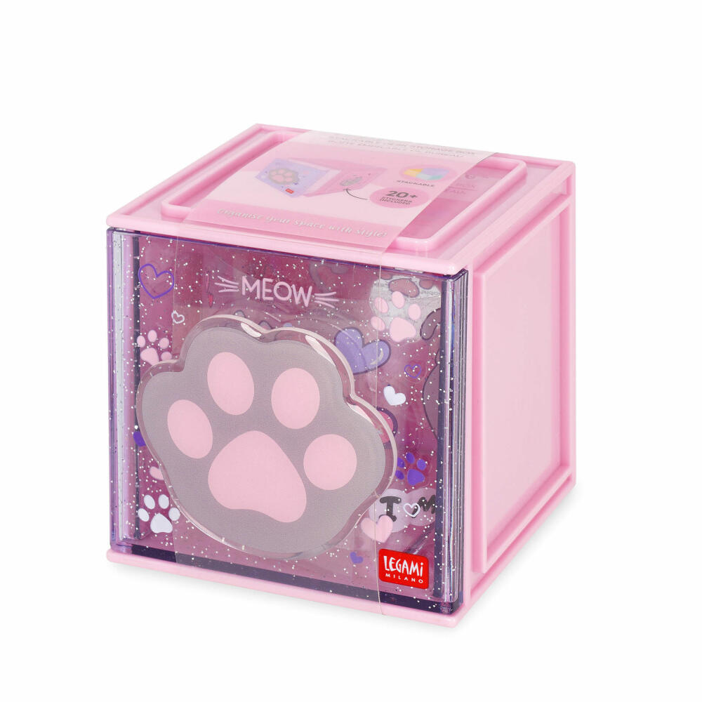 Legami Stackable Desk Storage Box Cutie Cube Kitty, Schreibtisch-Organizer, Aufbewahrung, Katze, SBX0003