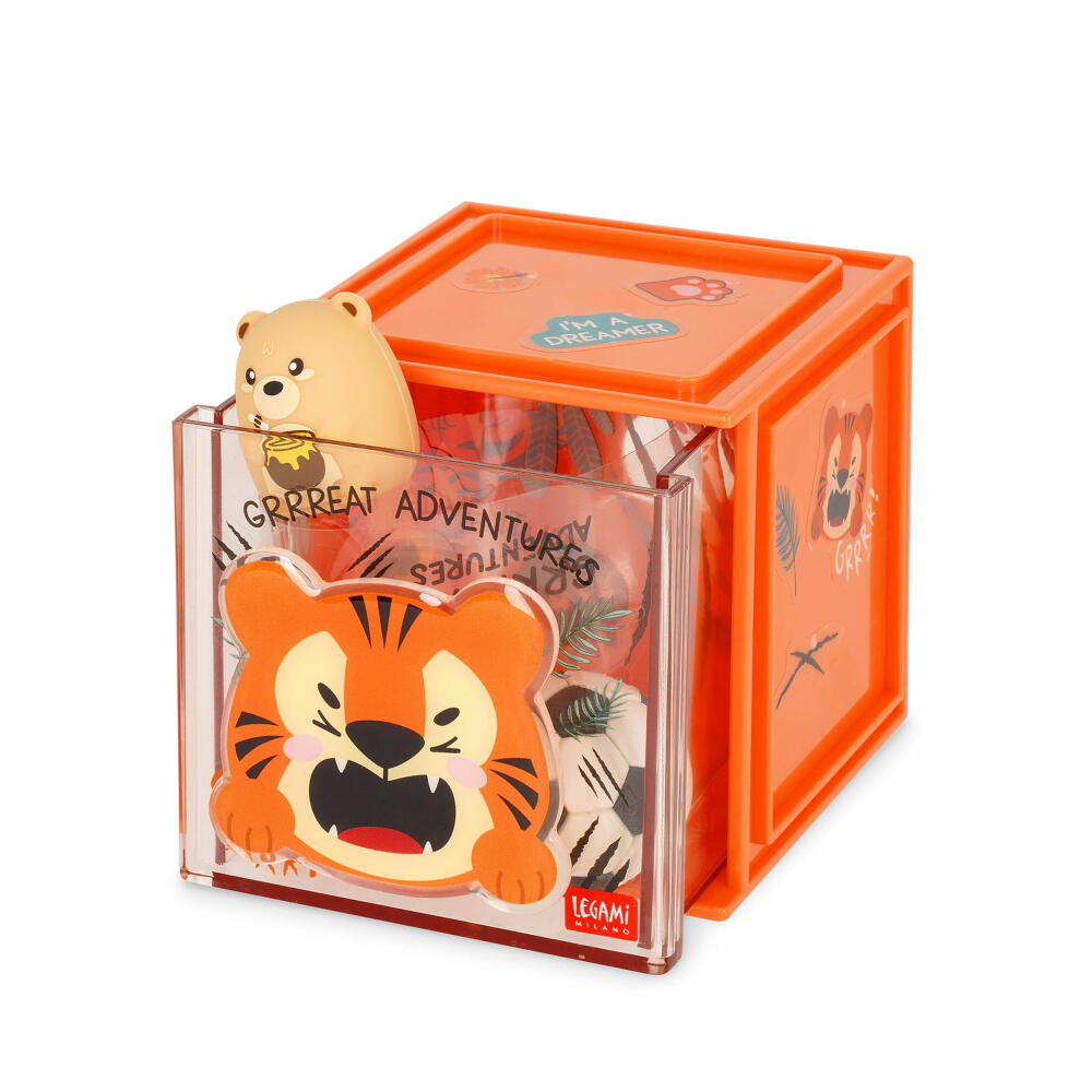 Legami Stackable Desk Storage Box Cutie Cube Tiger, Schreibtisch-Organizer, Aufbewahrung, SBX0004