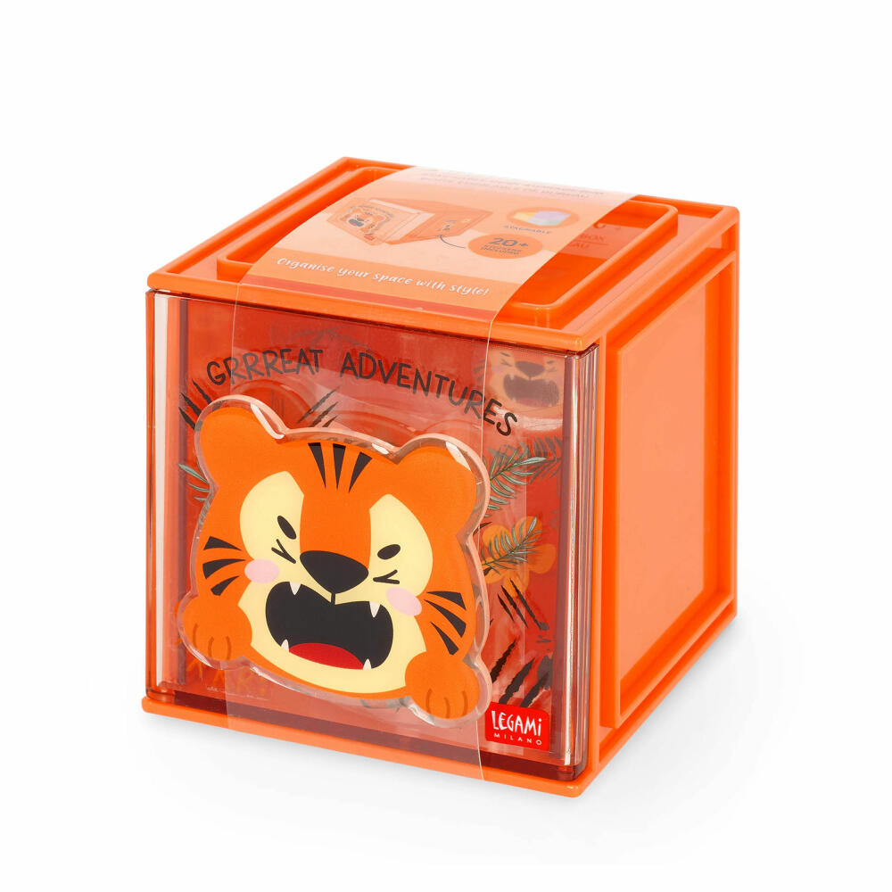 Legami Stackable Desk Storage Box Cutie Cube Tiger, Schreibtisch-Organizer, Aufbewahrung, SBX0004