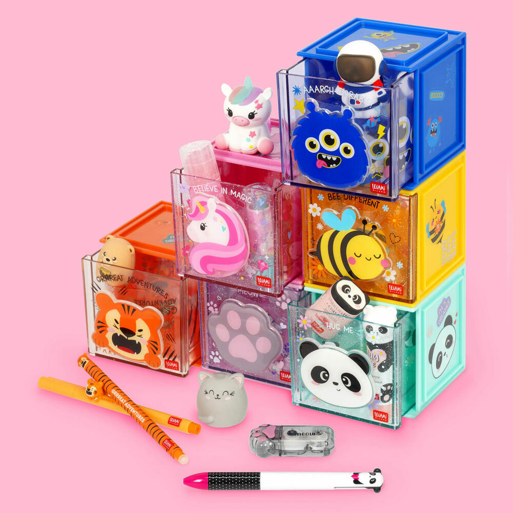 Legami Stackable Desk Storage Box Cutie Cube Tiger, Schreibtisch-Organizer, Aufbewahrung, SBX0004