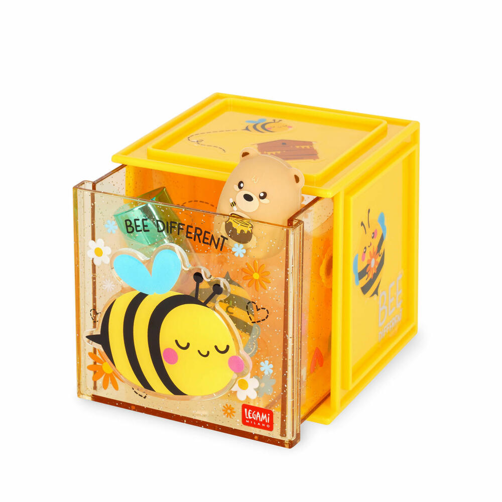 Legami Stackable Desk Storage Box Cutie Cube Bee, Schreibtisch-Organizer, Aufbewahrung, Biene, SBX0005