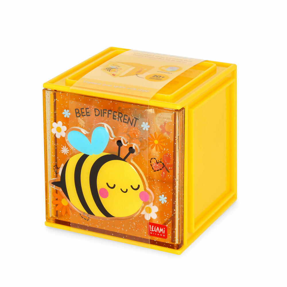Legami Stackable Desk Storage Box Cutie Cube Bee, Schreibtisch-Organizer, Aufbewahrung, Biene, SBX0005