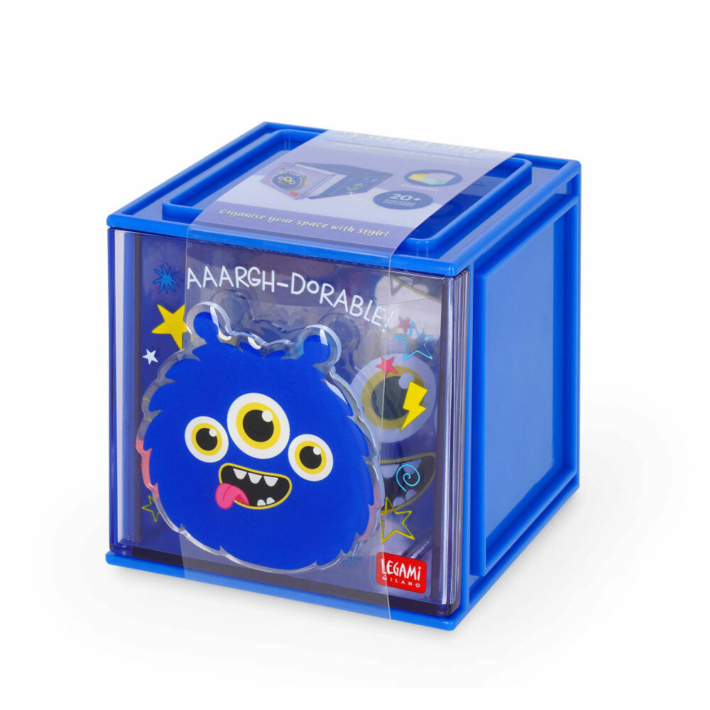 Legami Stackable Desk Storage Box Cutie Cube Monster, Schreibtisch-Organizer, Aufbewahrung, SBX0006