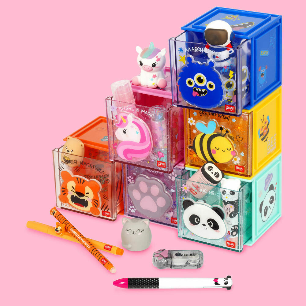Legami Stackable Desk Storage Box Cutie Cube Monster, Schreibtisch-Organizer, Aufbewahrung, SBX0006