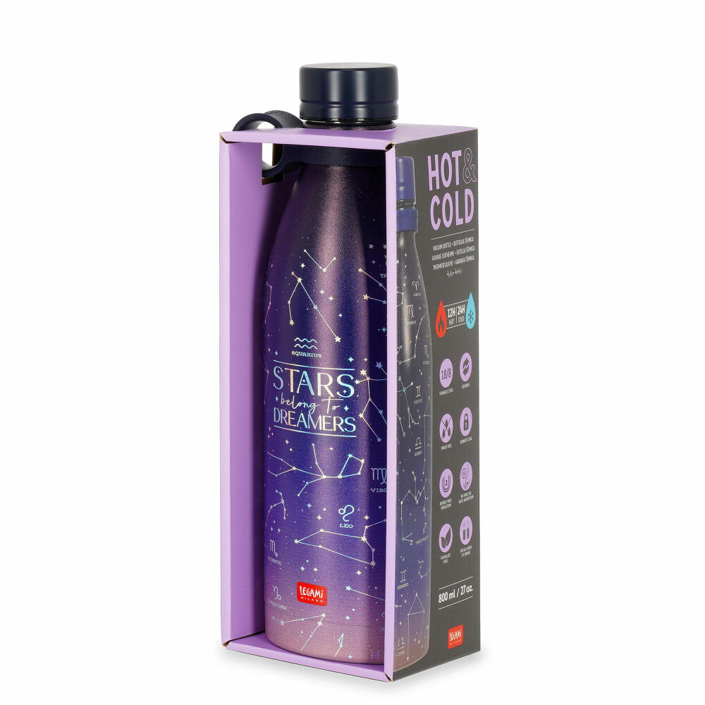 Legami Vacuum Bottle Hot & Cold Stars, Thermoflasche, Isoflasche, Trinkflasche, 800 ml, SSBL0008