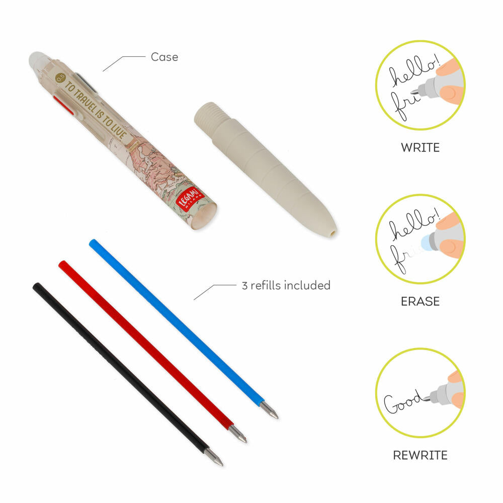 Legami 3-Colour Erasable Gel Pen Make Mistakes Travel, Löschbarer Gelstift, Stift, TEP0001