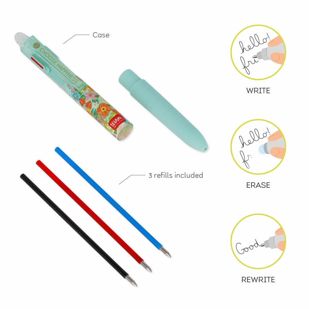 Legami 3-Colour Erasable Gel Pen Make Mistakes Flowers, Löschbarer Gelstift, Stift, TEP0002