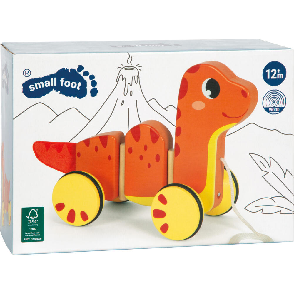 Legler Small Foot Nachziehtier Dino, Nachziehspielzeug, ab 12 Monate, Holz, Rot, 12613