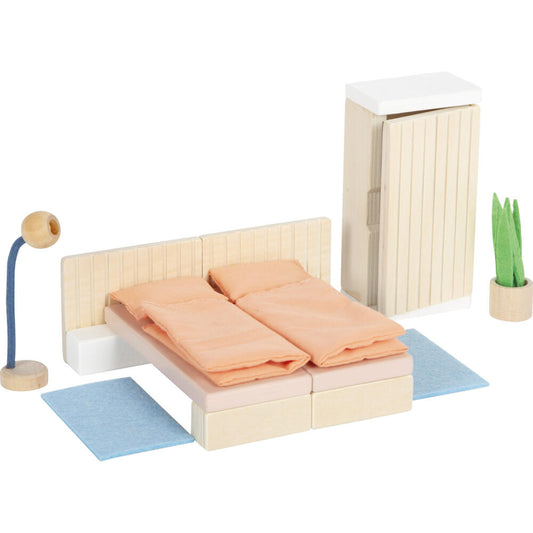 Legler Small Foot Puppenhausmöbel Schlafzimmer, Puppenhaus, Spielhaus, ab 3 Jahre, Holz / Stoff, Bunt, 12631