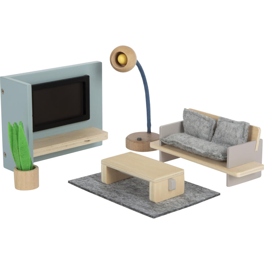 Legler Small Foot Puppenhausmöbel Wohnzimmer, Puppenhaus, Spielhaus, ab 3 Jahre, Holz / Filz, Bunt, 12633