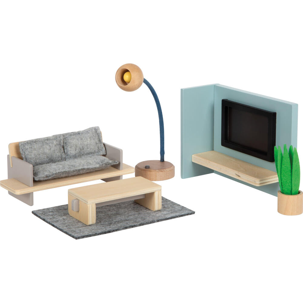 Legler Small Foot Puppenhausmöbel Wohnzimmer, Puppenhaus, Spielhaus, ab 3 Jahre, Holz / Filz, Bunt, 12633