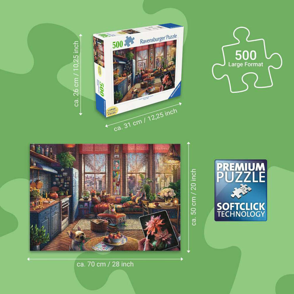Ravensburger Gemütliches Boho-Studio, Puzzle, Erwachsenenpuzzle, 500 Teile, 12001025