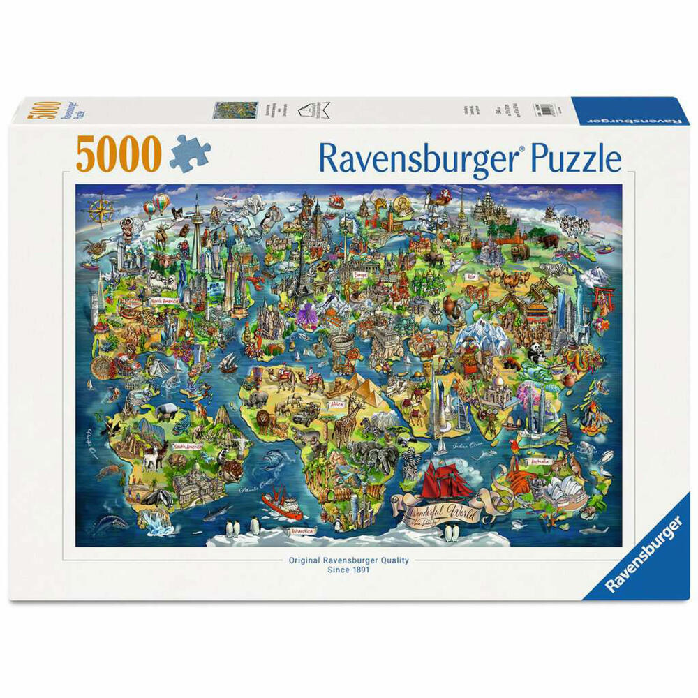 Ravensburger Weltkarte mit Sehenswürdigkeiten, Puzzle, Erwachsenenpuzzle, 5000 Teile, 12001738