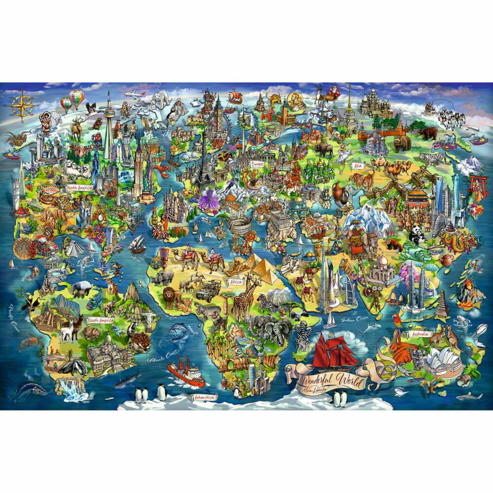 Ravensburger Weltkarte mit Sehenswürdigkeiten, Puzzle, Erwachsenenpuzzle, 5000 Teile, 12001738