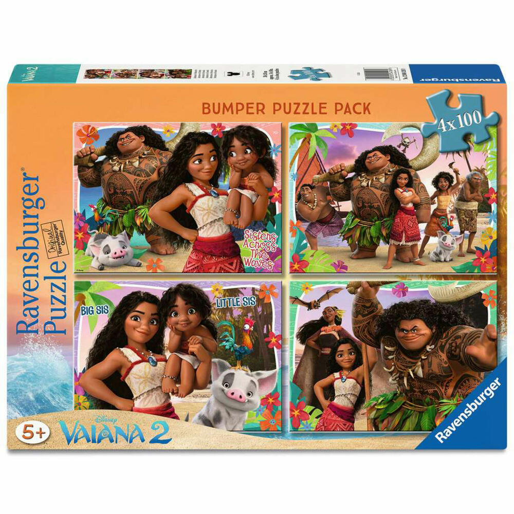 Ravensburger Vaiana 2 Abenteuer in Ozeanien, Puzzle, Kinderpuzzle, 4 x 100 Teile, 12004126