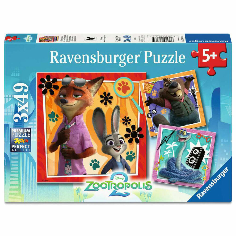Ravensburger Disney Zoomania Auf neuer Mission, Puzzle, Kinderpuzzle, 3 x 49 Teile, 12004137