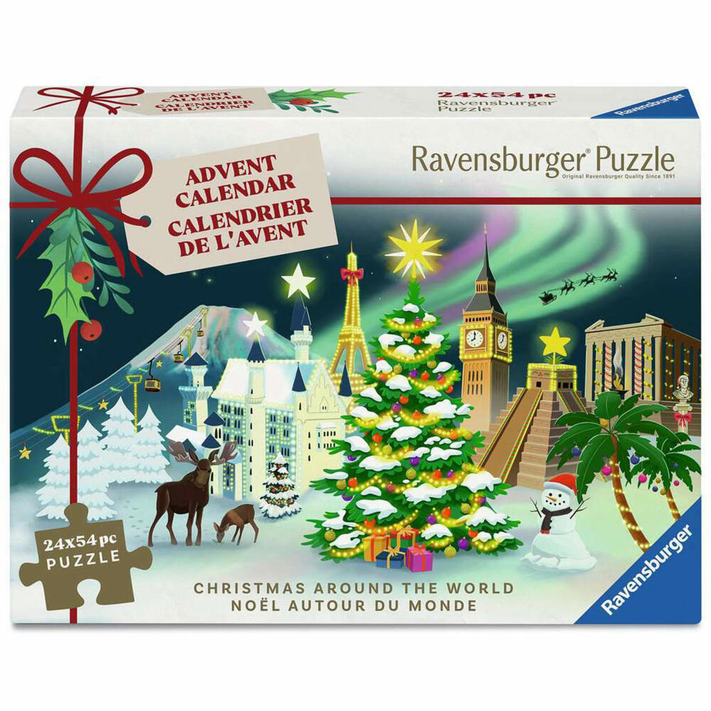 Ravensburger Puzzle-Adventskalender, Weihnachtspuzzles, 24 x 54 Teile, 12004246