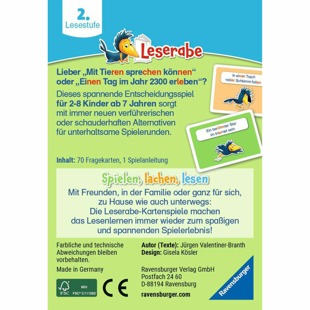 Ravensburger Leserabe: Was magst du lieber?, Entscheidungsspiel, Familienspiel, Kinderspiel, ab 7 Jahren, 23497