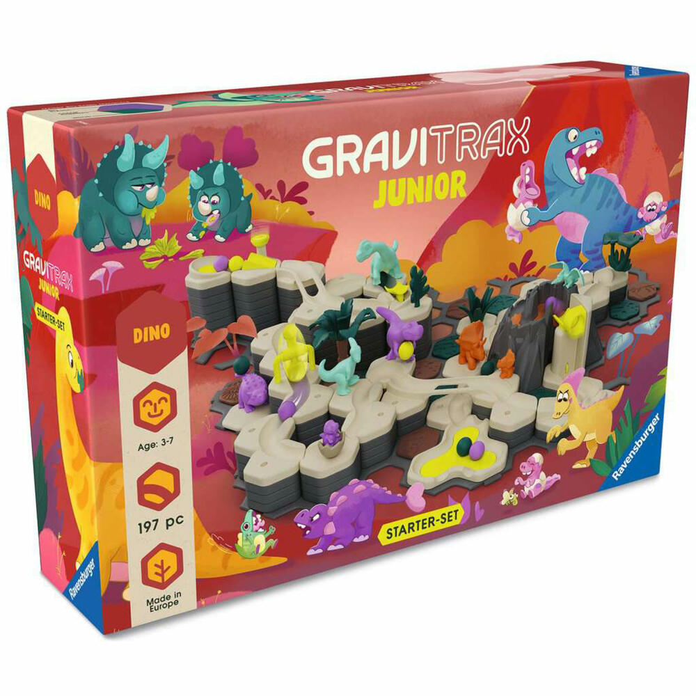Ravensburger GraviTrax Junior Starter-Set XXL Dino, Kugelbahn, Interaktives Kugelbahnsystem, ab 3 Jahren, 24845