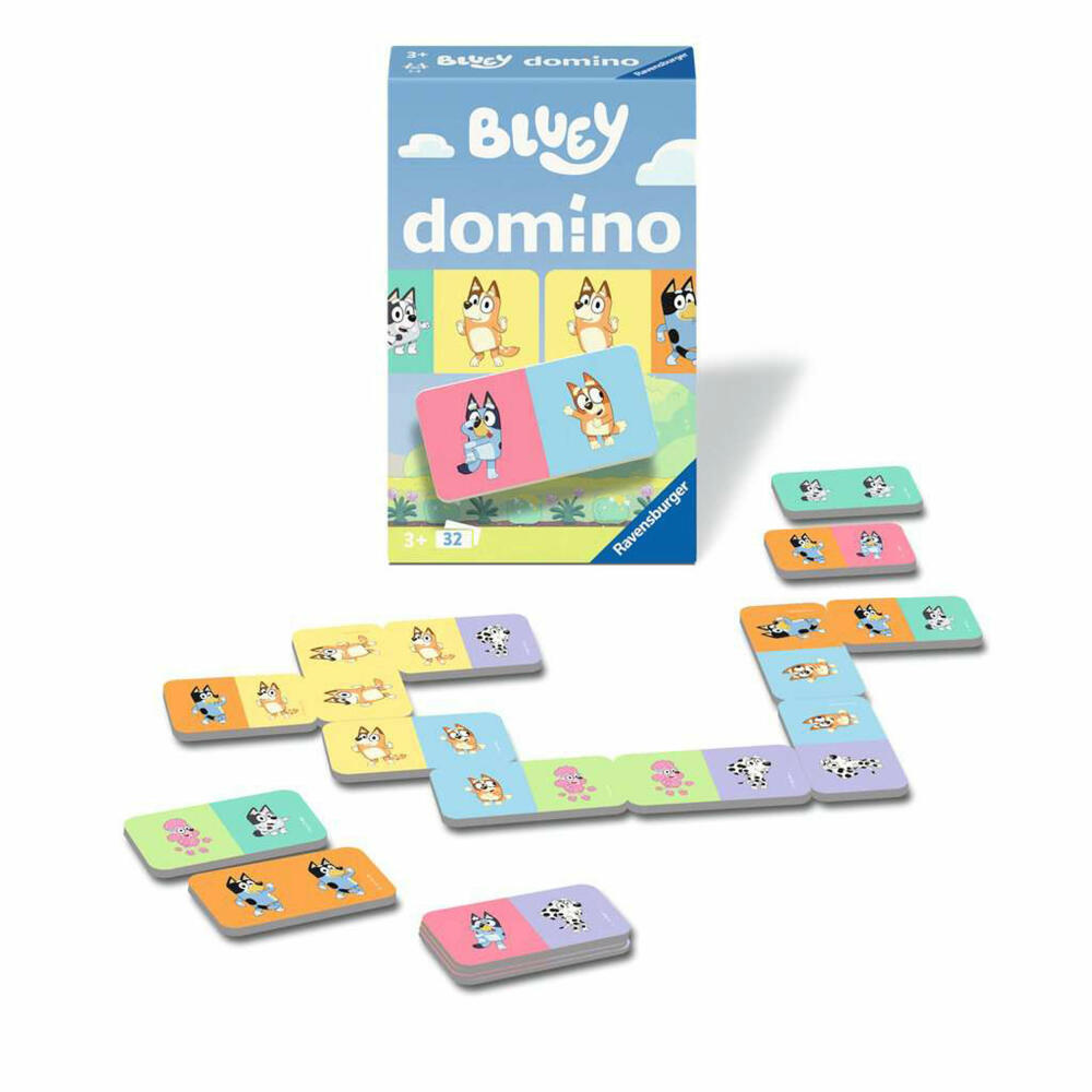 Ravensburger Bluey Domino, Legespiel, Dominokarten, Kartenspiel, ab 3 Jahren, 24902