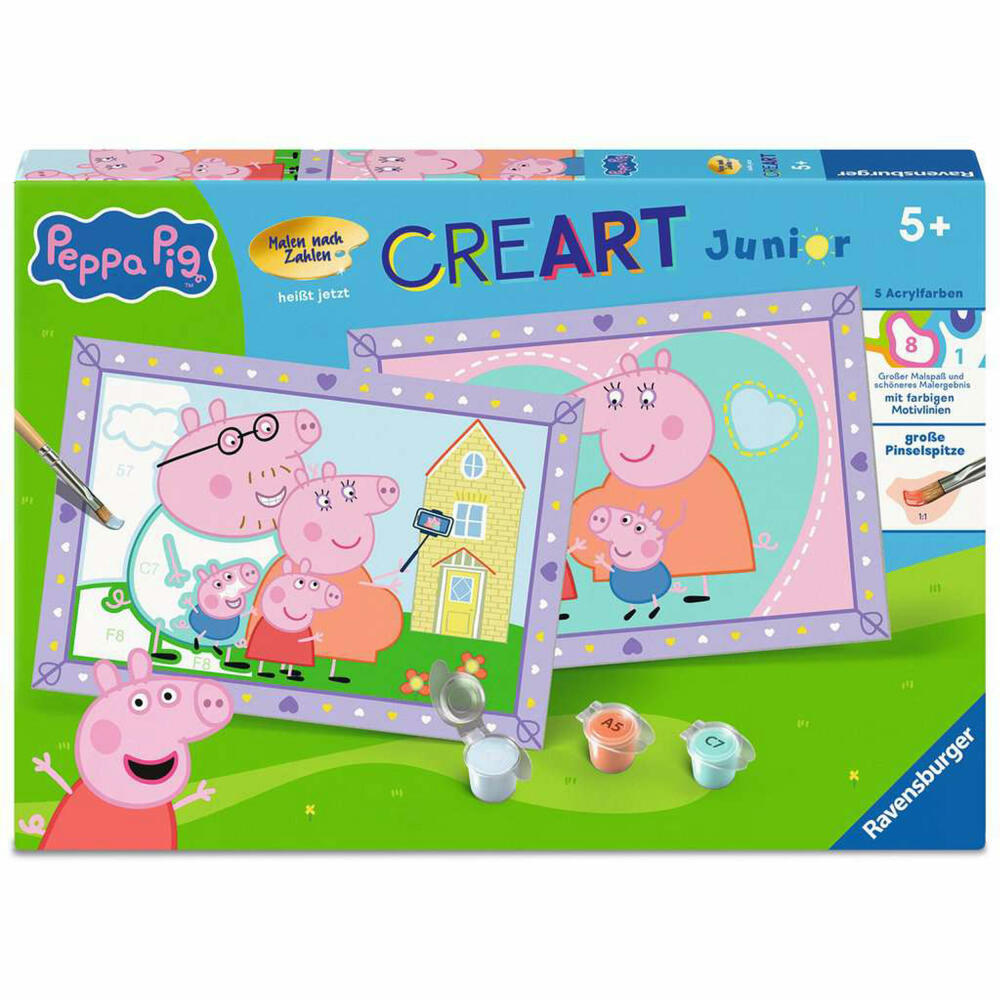 Ravensburger CreArt Peppas Familie, Peppa Wutz, Malen nach Zahlen, Mal-Set für Kinder, ab 5 Jahren, 25879