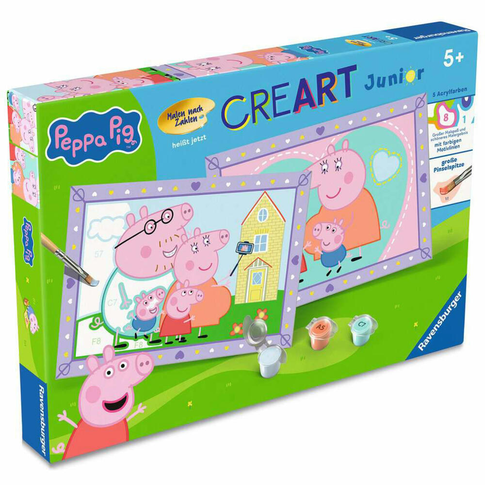 Ravensburger CreArt Peppas Familie, Peppa Wutz, Malen nach Zahlen, Mal-Set für Kinder, ab 5 Jahren, 25879