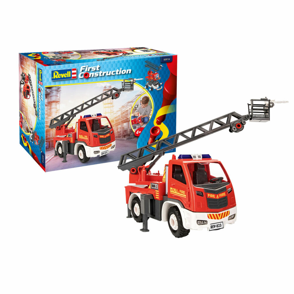 Revell First Construction Feuerwehrauto Leiterwagen, Feuerwehr Auto, Modellbausatz für Kinder, 74 Teile, ab 4 Jahre, 00914