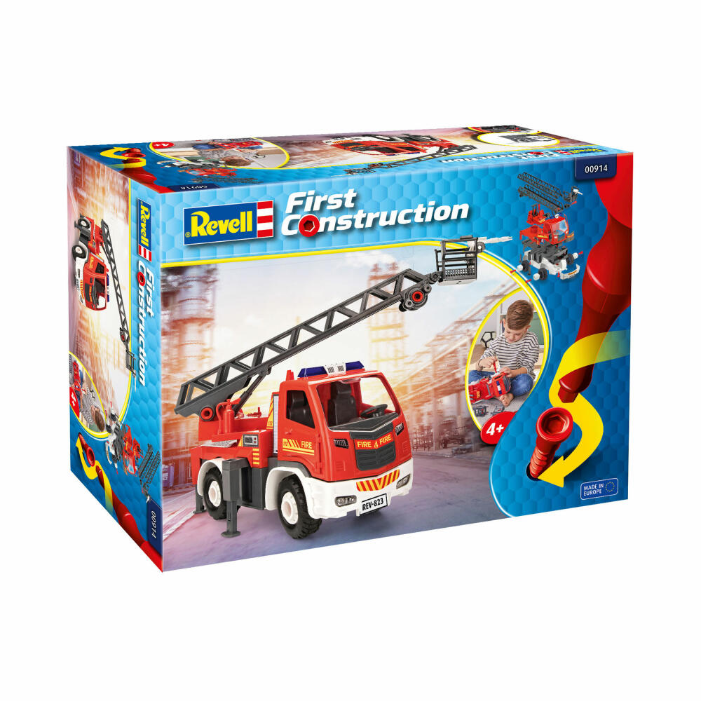 Revell First Construction Feuerwehrauto Leiterwagen, Feuerwehr Auto, Modellbausatz für Kinder, 74 Teile, ab 4 Jahre, 00914