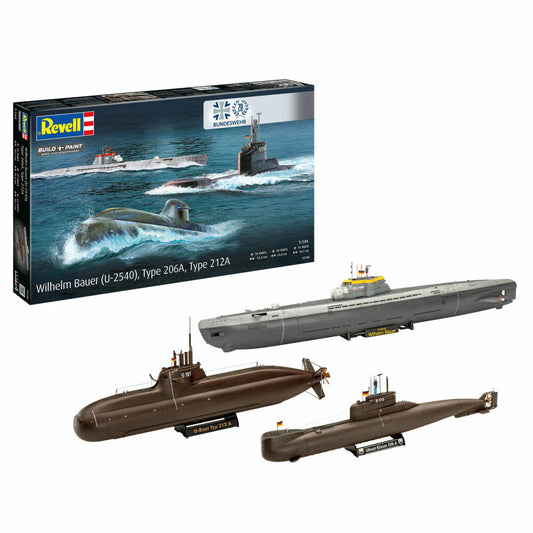 Revell Schiff-Modellbausatz 70 Jahre Bundeswehr: Wilhelm Bauer, Type 206A, Type 212A, U-Boot, 1:144, 05186
