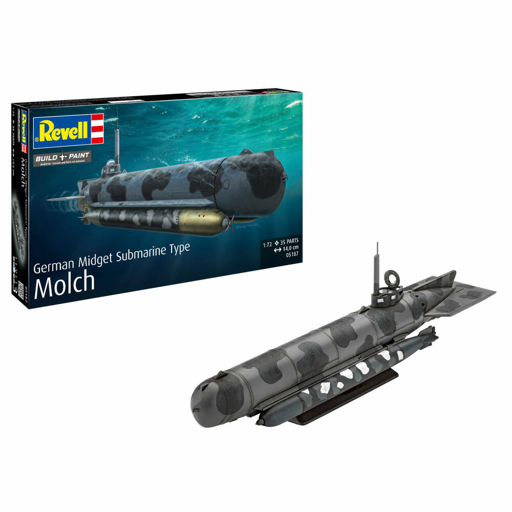 Revell Schiff-Modellbausatz Deutsches Zwerg-U-Boot Molch, Submarine, 35 Teile, 1:72, 05187