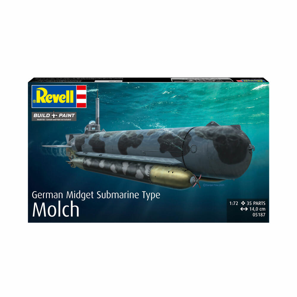 Revell Schiff-Modellbausatz Deutsches Zwerg-U-Boot Molch, Submarine, 35 Teile, 1:72, 05187