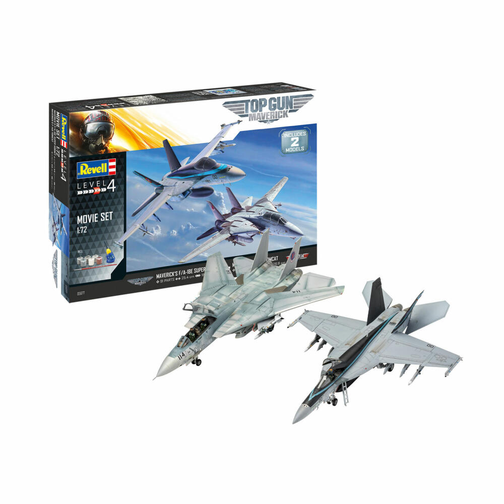 Revell model kit Movie Set TOP GUN, F-14D Super Tomcat, F/A-18E Super Hornet, model kit, 202 parts, from 12 years, 05677