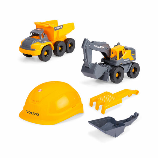 Dickie Toys Volvo Construction Playset, Bagger, Baustelle, Sandspielzeug, Spielzeug, Bauhelm, Kinder, 203729026