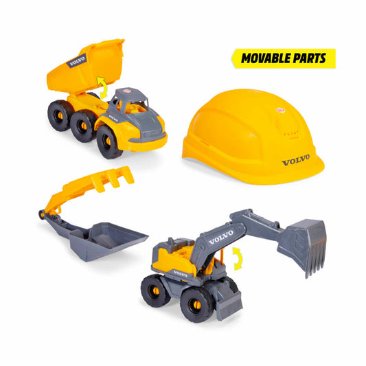 Dickie Toys Volvo Construction Playset, Bagger, Baustelle, Sandspielzeug, Spielzeug, Bauhelm, Kinder, 203729026