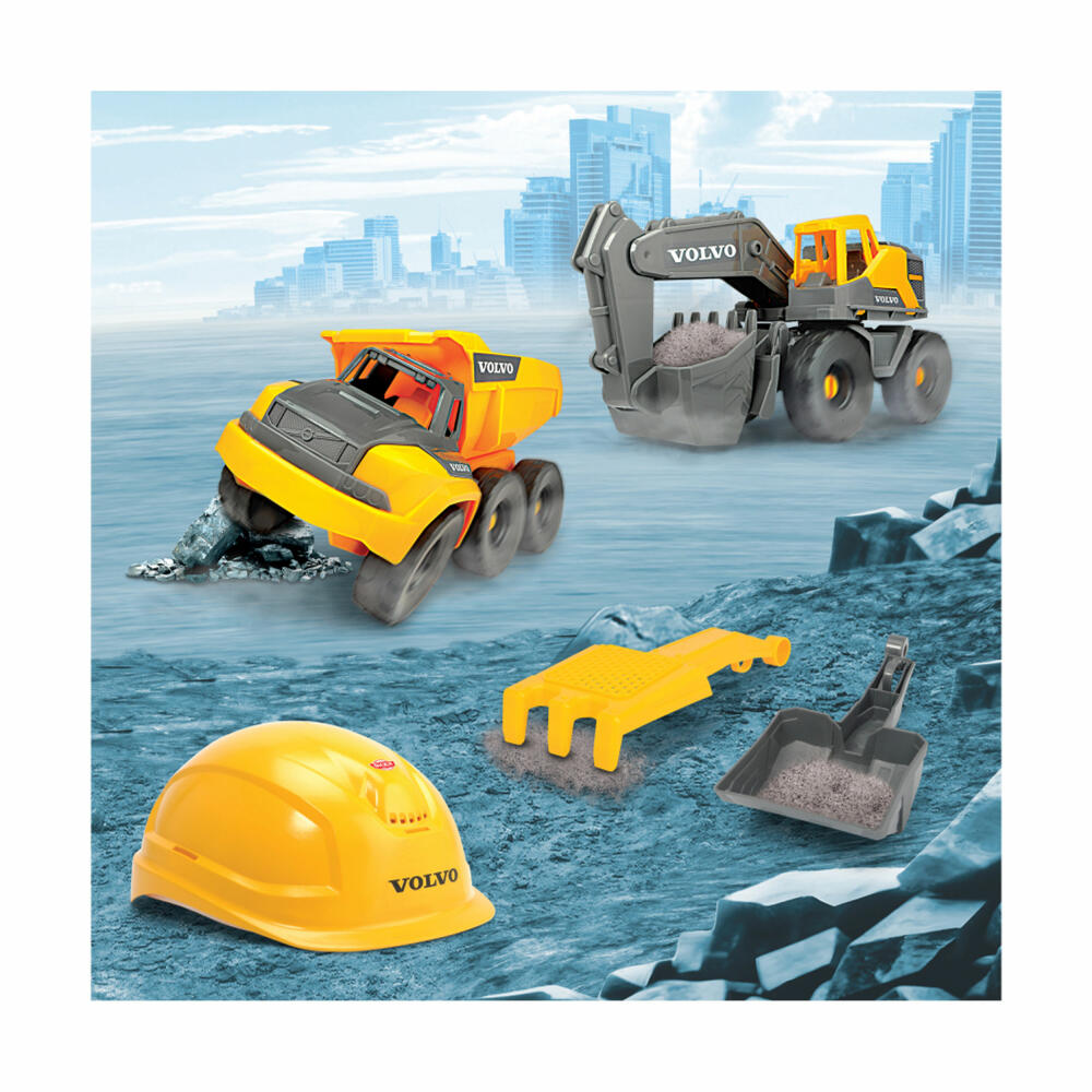 Dickie Toys Volvo Construction Playset, Bagger, Baustelle, Sandspielzeug, Spielzeug, Bauhelm, Kinder, 203729026