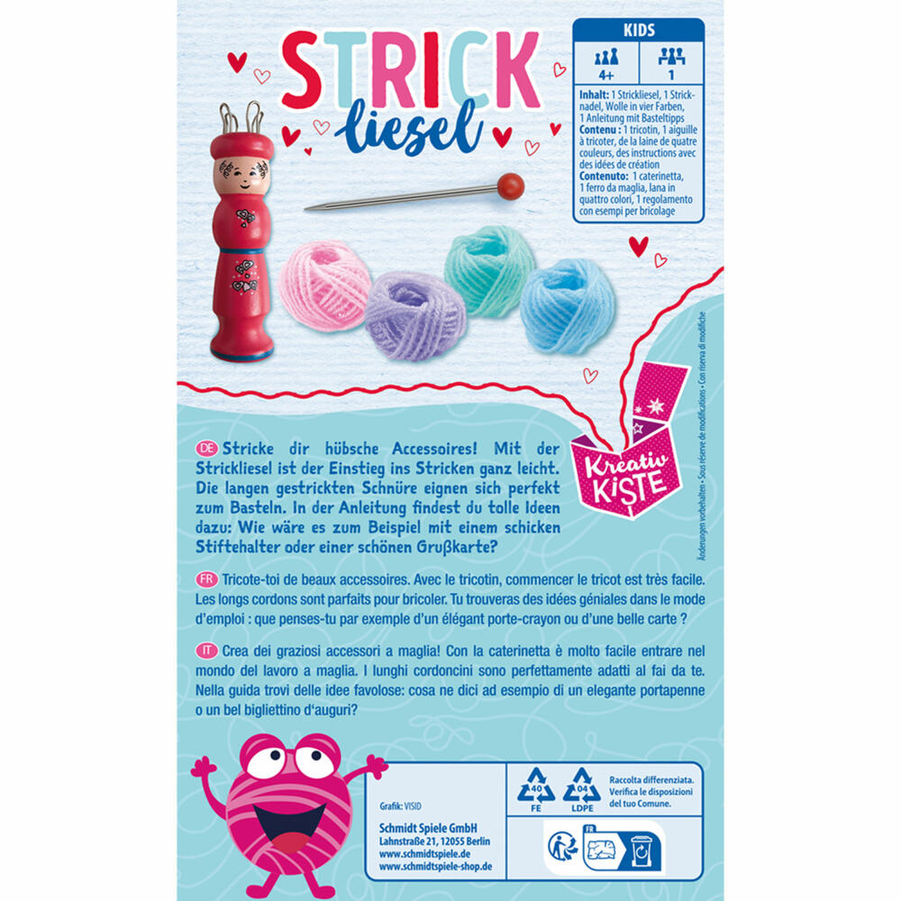 Schmidt Spiele Strickliesel 2025, Kreativset, Stricken lernen, Kinder, ab 5 Jahren, 51609