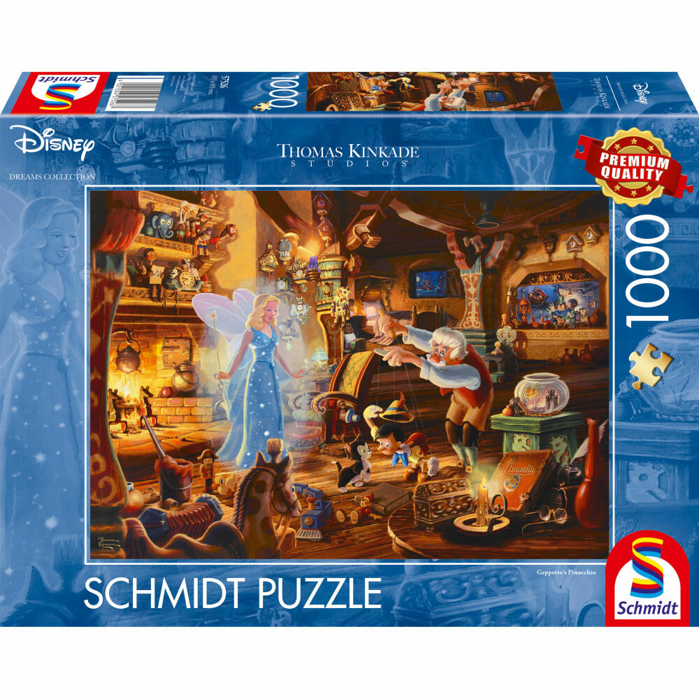 Schmidt Spiele Puzzle Disney Dreams Collection Geppetto's Pinocchio, Thomas Kinkade, Adult Puzzle, 1000 Pieces, 57526