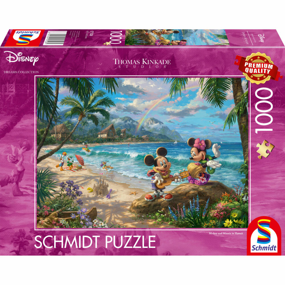 Schmidt Spiele Puzzle Disney Dreams Collection Mickey and Minnie in Hawaii, Thomas Kinkade, Adult Puzzle, 1000 Pieces, 57528
