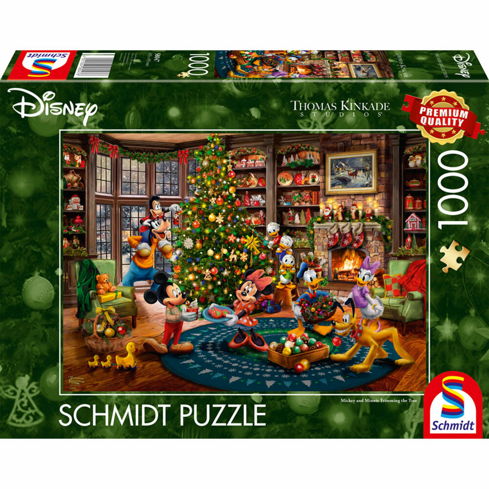 Schmidt Spiele Disney Mickey & Minnie Trimming The Tree, Thomas Kinkade, Puzzle, 1000 Teile, 58047