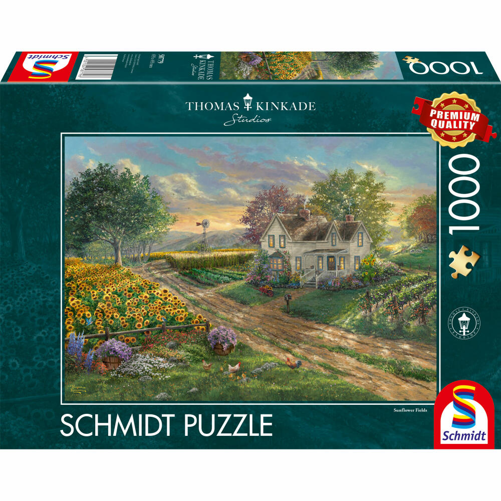 Schmidt Spiele Puzzle Sunflower Fields, Thomas Kinkade, Adult Puzzle, 1000 Pieces, 58779