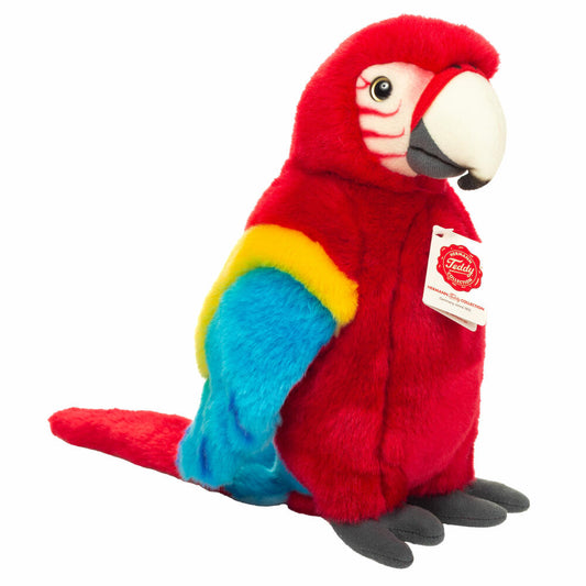 Teddy Hermann Papagei Scharlachara, Kuscheltier, Stofftier, Plüschtier, rot, 27 cm, 941781